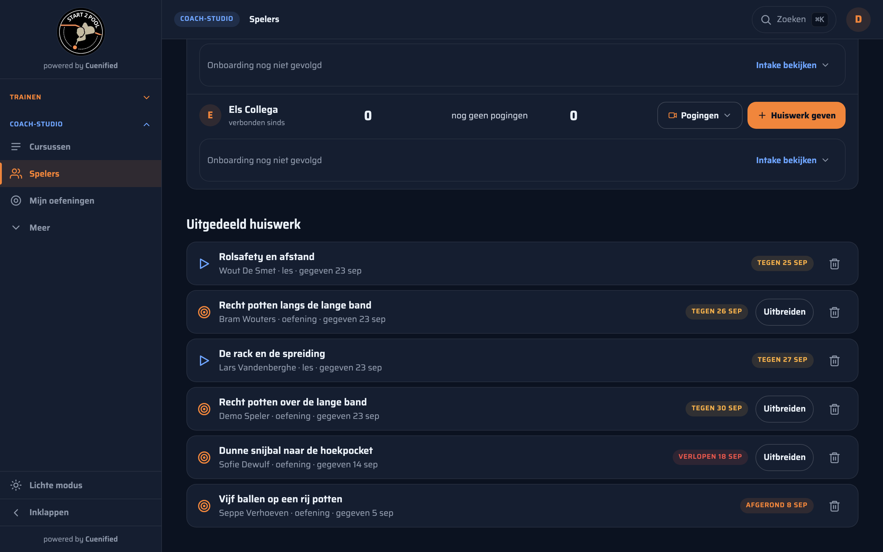 Huiswerk en opvolging in de app van Start2Pool.